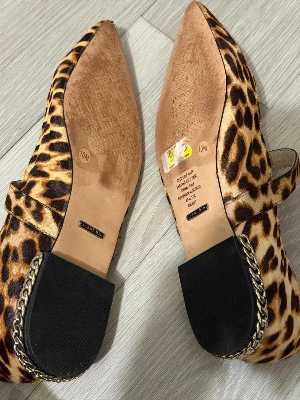 Gianni Bini Leopard-Print Pointed Mary Jane Flats in Tan and Black